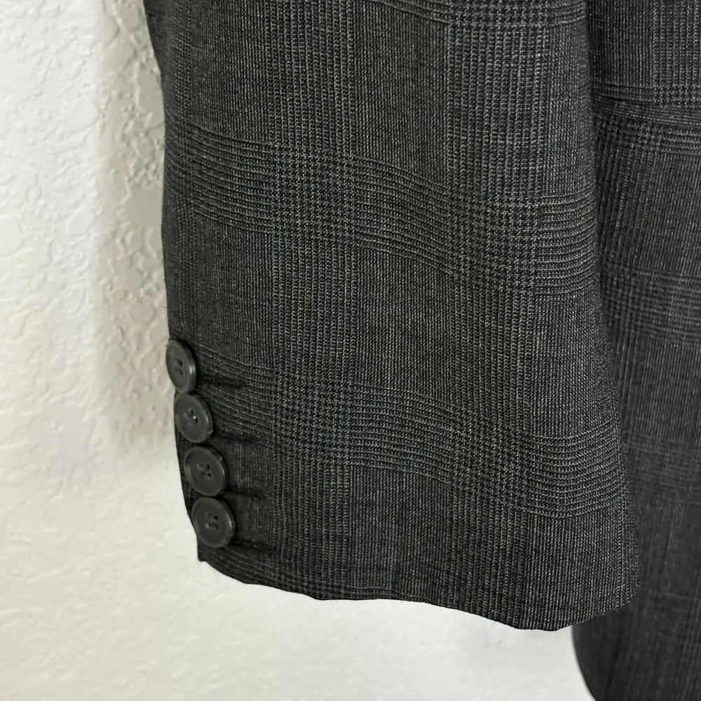 vtg 90s Giorgio Cosani Suit 44R 36X28 Wool 3 Button Pleated Gray Plaid